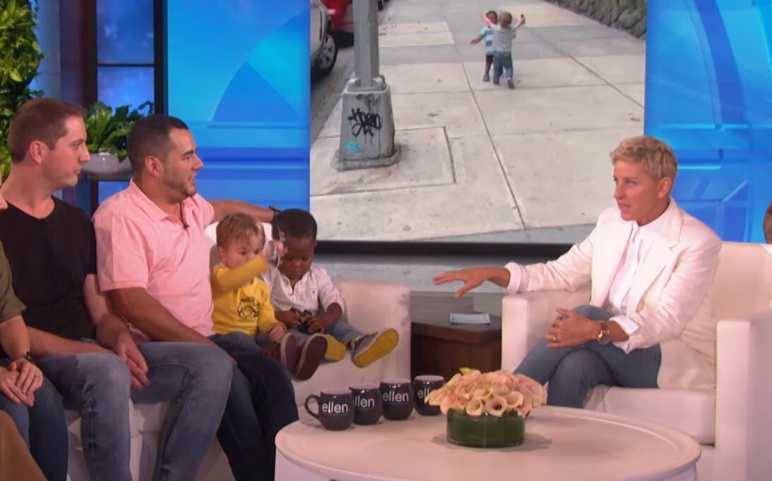 Hugging toddlers on Ellen