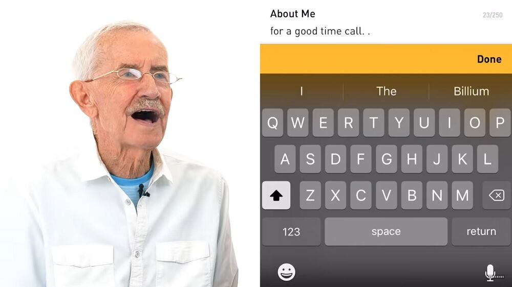 An old gay with "for a good time call..." on his screen