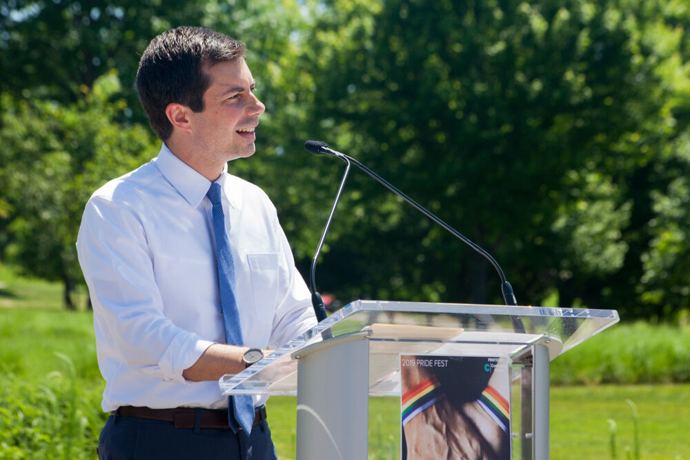 June 8, 2019: South Bend, Indiana Mayor and Democratic candidate for President Pete Buttigieg speaks at the Capital City Pride Festival Meet the Candidates Forum in Des Moines.