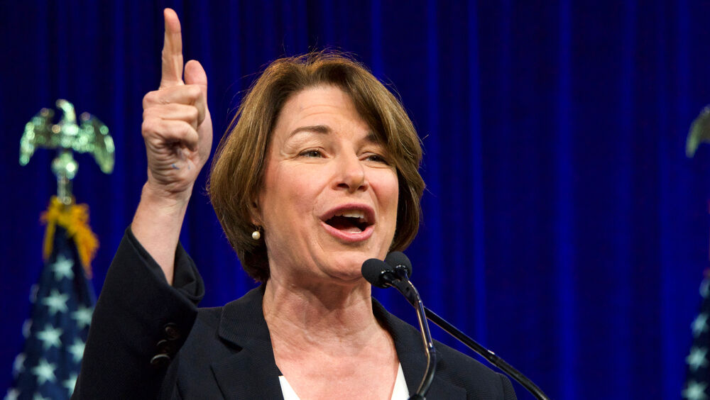 Presidential candidate Amy Klobuchar speaking at the Democratic National Convention summer session in San Francisco, California