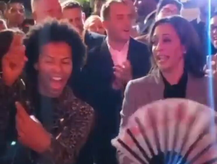 Shangela teaches Kamala Harris to thworp a fan like a queen