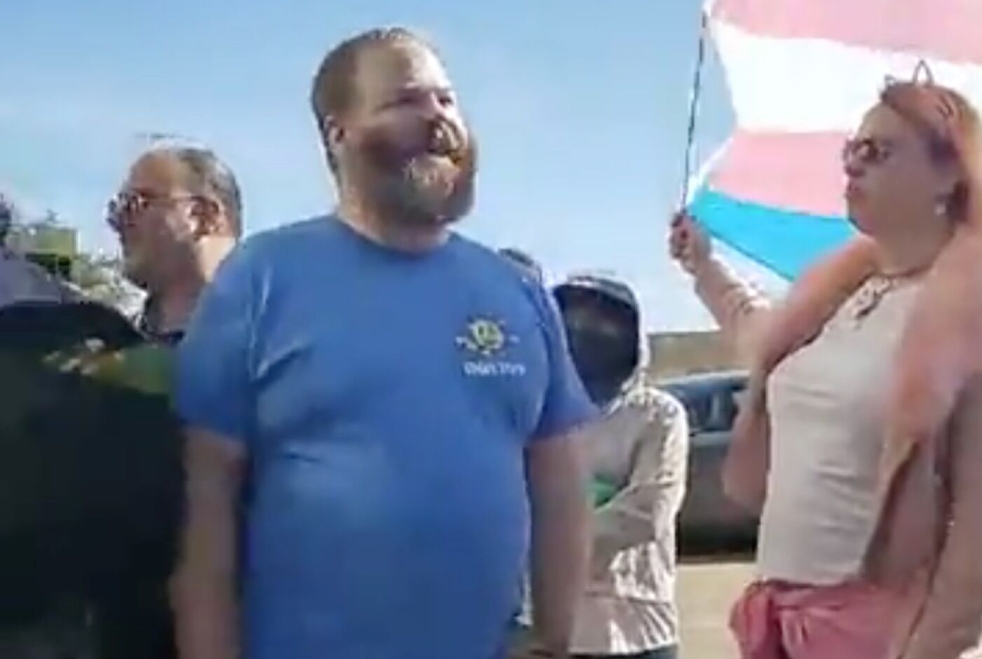 A member of Super Happy Fun America at the Dallas Straight Pride event. The "parade" drew 4 people.