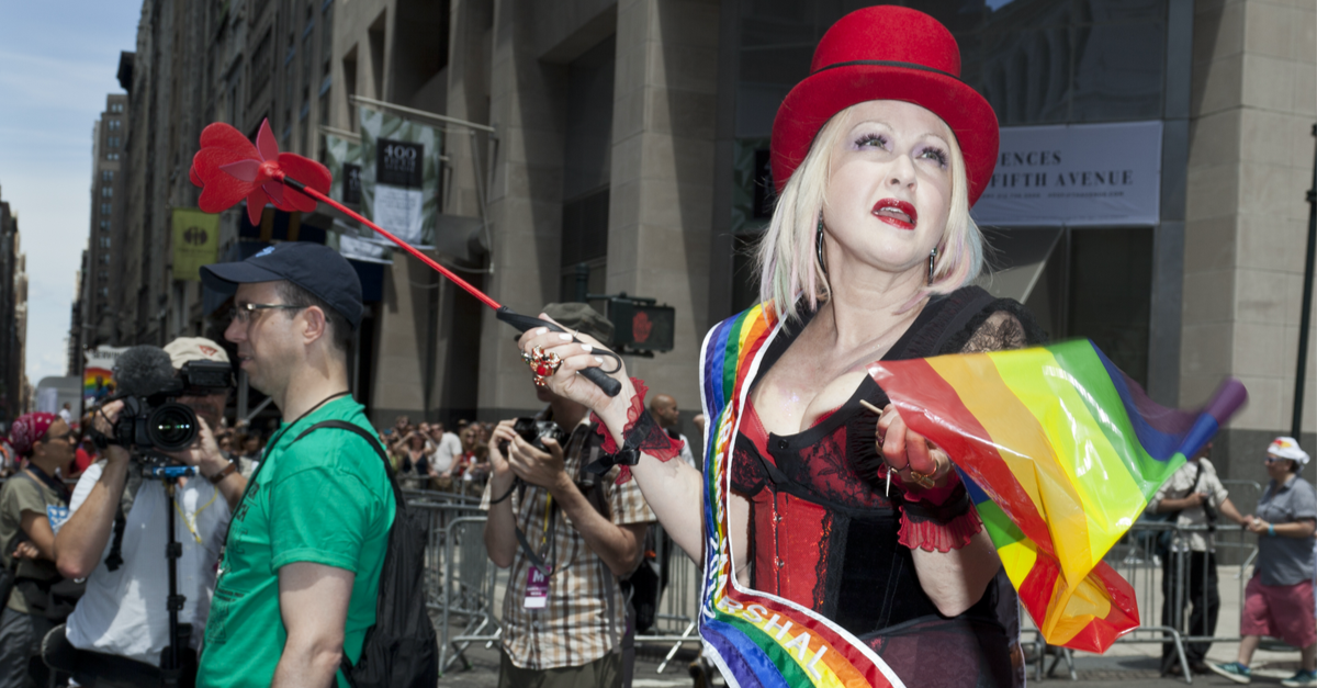 Grand Marshall Cyndi Lauper rides at 2012 New York City's Pride March in New York on June 24, 2012.