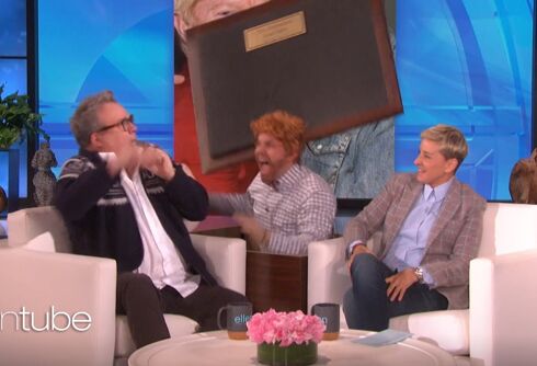 Ellen scares gay-for-pay actor Eric Stonestreet with his “TV husband”