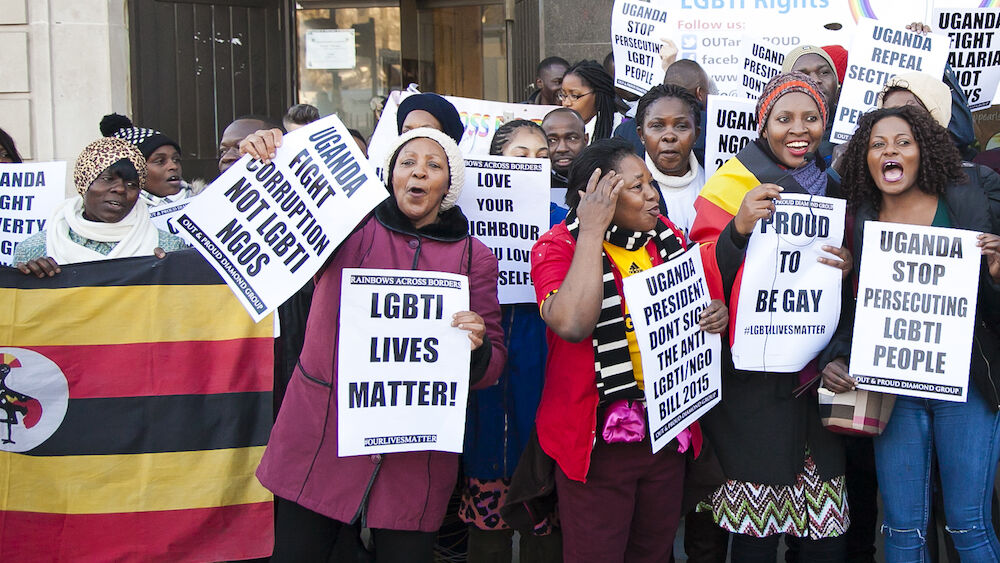 Ugandan LGBTQ activists push for LGBTQ rights in a public demonstration.