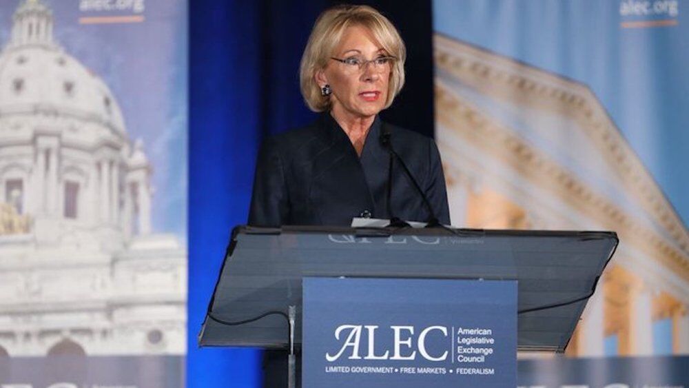 Educaion Secretary Betsy DeVos addressing an ALEC meeting