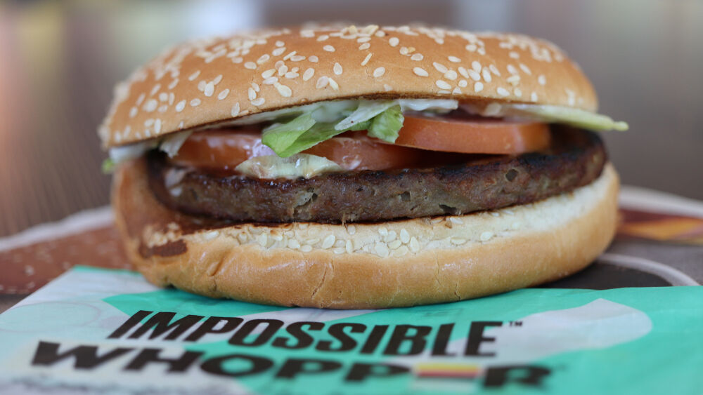 The IMPOSSIBLE™ WHOPPER® at a Burger King restaurant in Columbus, GA. Nationwide, BK started offering this burger featuring a patty made from plants in 08/2019