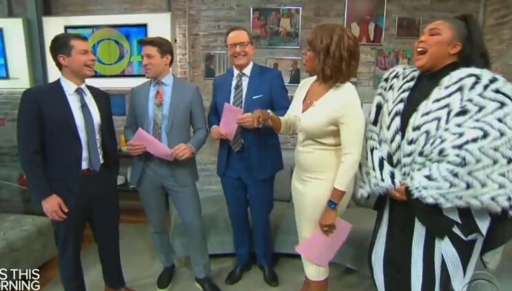 Lizzo and Pete Buttigieg with the hosts of "This Morning"