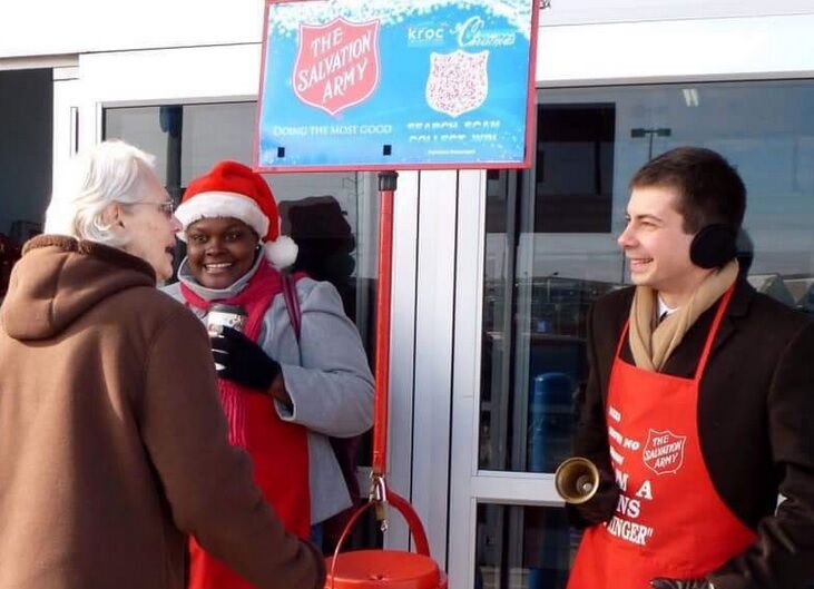 Pete Buttigieg ringing the bell for the Salvation Army