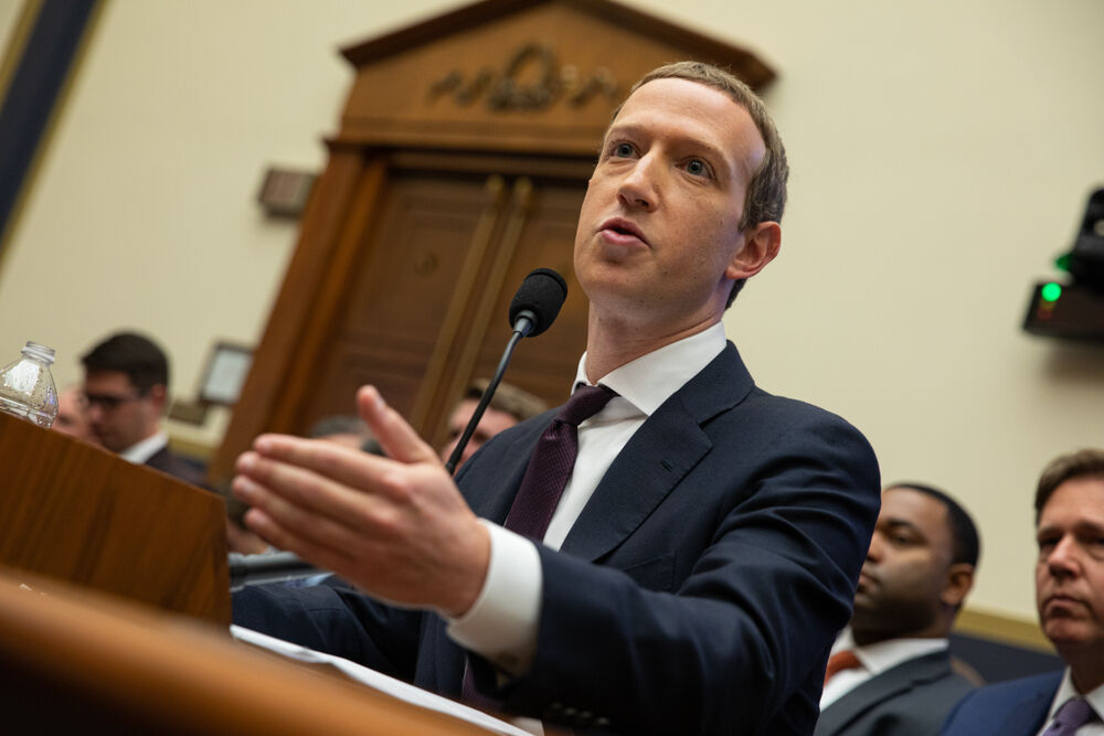 Washington DC / USA - October 20 2019: Facebook CEO Mark Zuckerberg testifies before the House Financial Services Committee