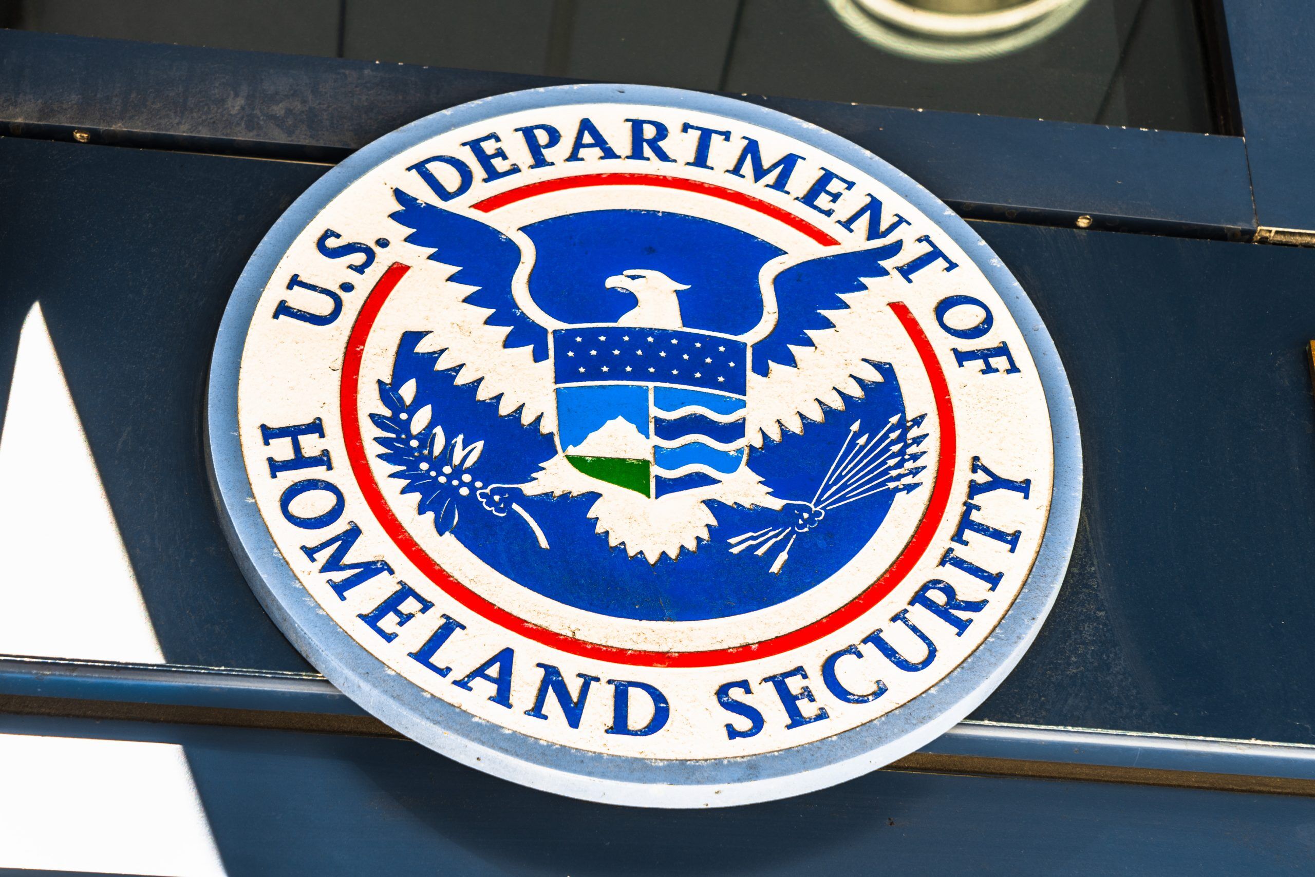 Nov 17, 2019 San Francisco / CA / USA - U.S. Department of Homeland Security Seal located at one of their buildings in downtown San Francisco