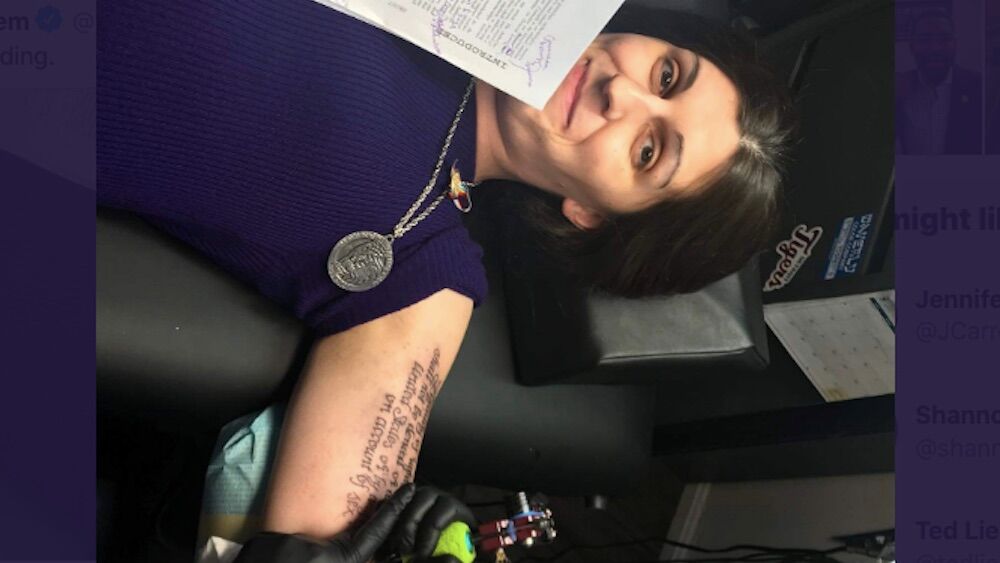 Transgender Virginia House Delegate Danica Roem gets the Equal Rights Amendment tattooed onto her arm.