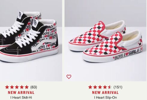 Vans’ new bisexual Valentine’s Day sneakers proudly declare “I ♥ BOYS, I ♥ GIRLS”