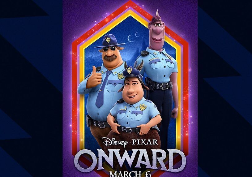 Characters in the film Onward, from Right to Left: Officer Spector (voiced by Lena Waithe), Officer Gore (Ali Wong), and Officer Colt Bronco (Mel Rodriguez).