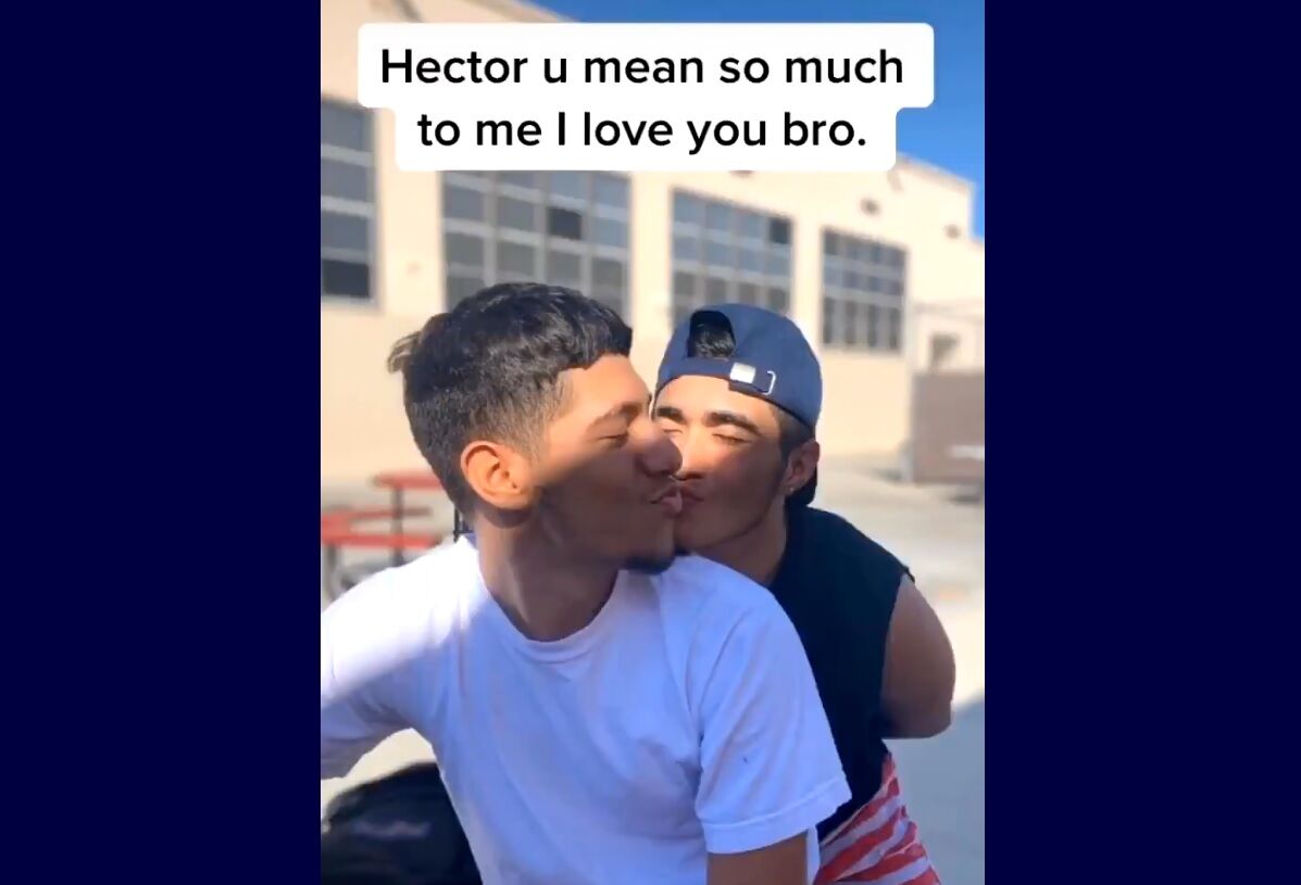 Adrian and Hector on a bike. Adrian says, "I love you bro" in text