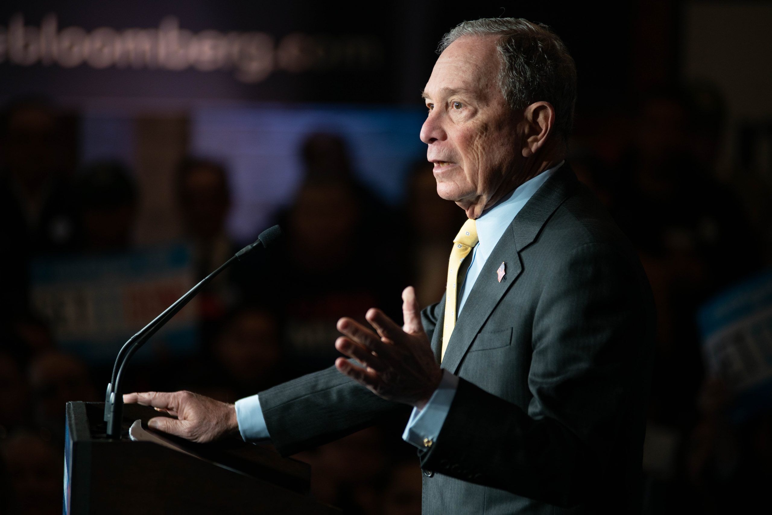 Democratic presidential candidate Michael Bloomberg addresses a crowd in Detroit, MI.