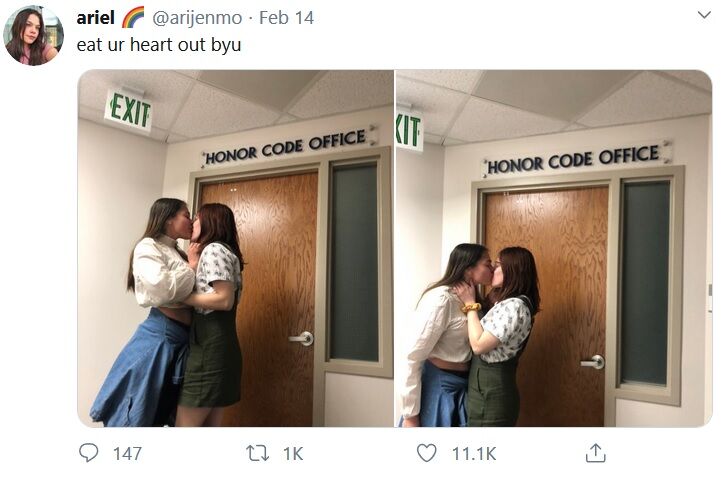 A student tweeted pictures of her kissing another woman at BYU.