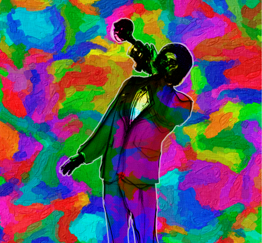 Vivid Multi Color Abstract Illustration of Classic Jazz Trumpet Player