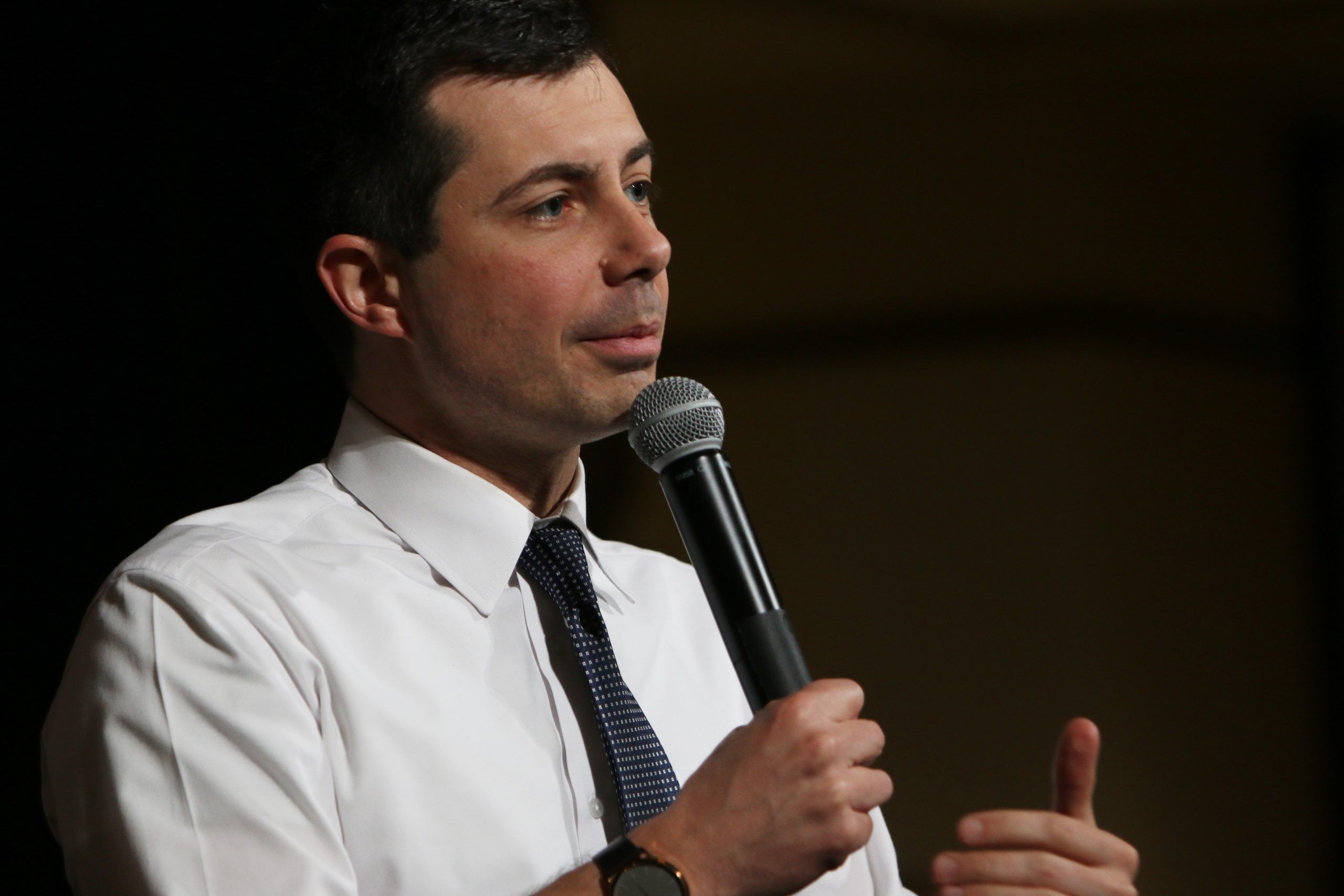 Orange City, Iowa - January 16, 2020: Pete Buttigieg, Democratic presidential candidate, speaks to the crowd at a political rally.