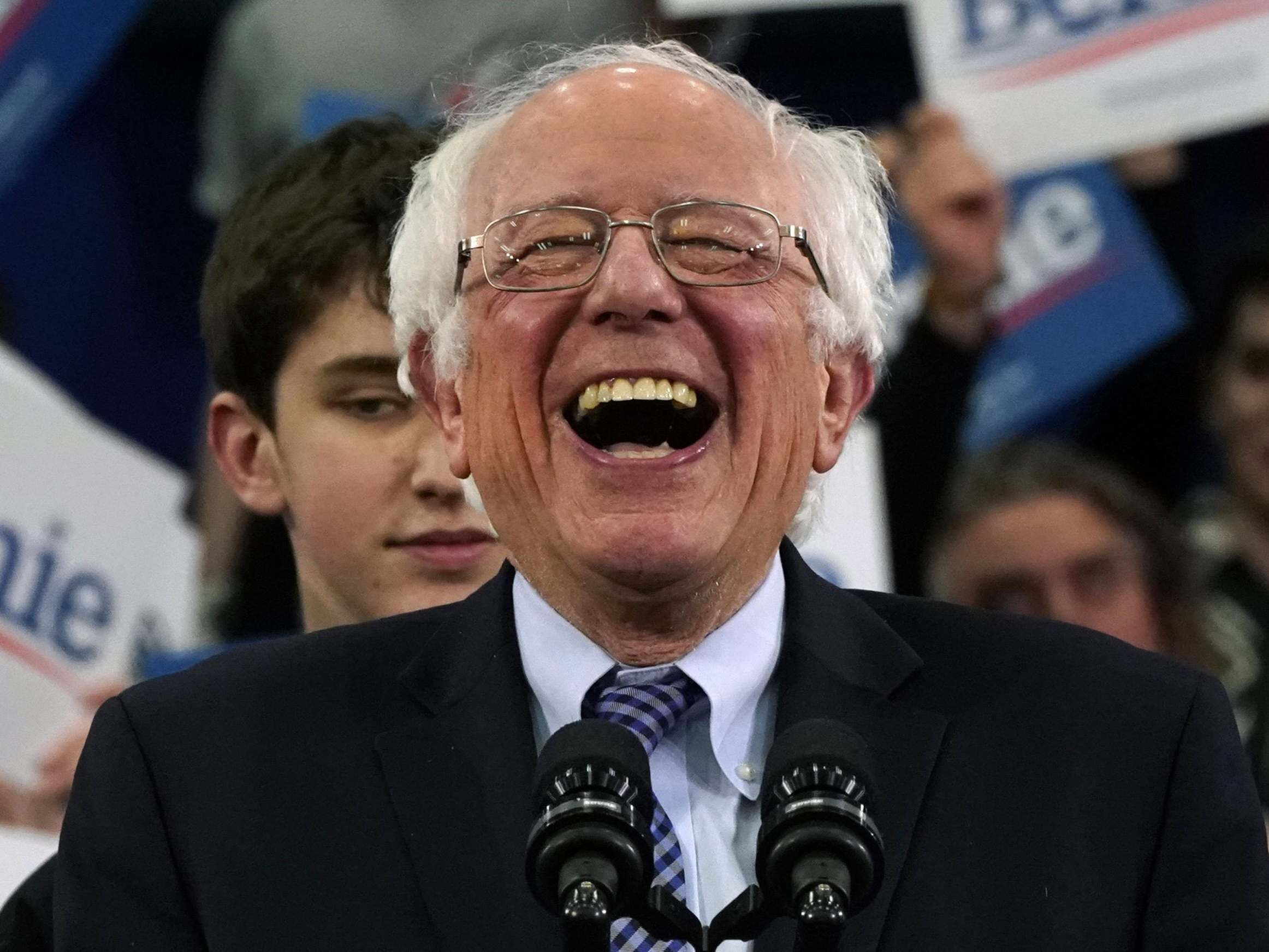 Montpelier/Vermont, Feb. 20, 2020: Bernie Sanders laughs during a rally