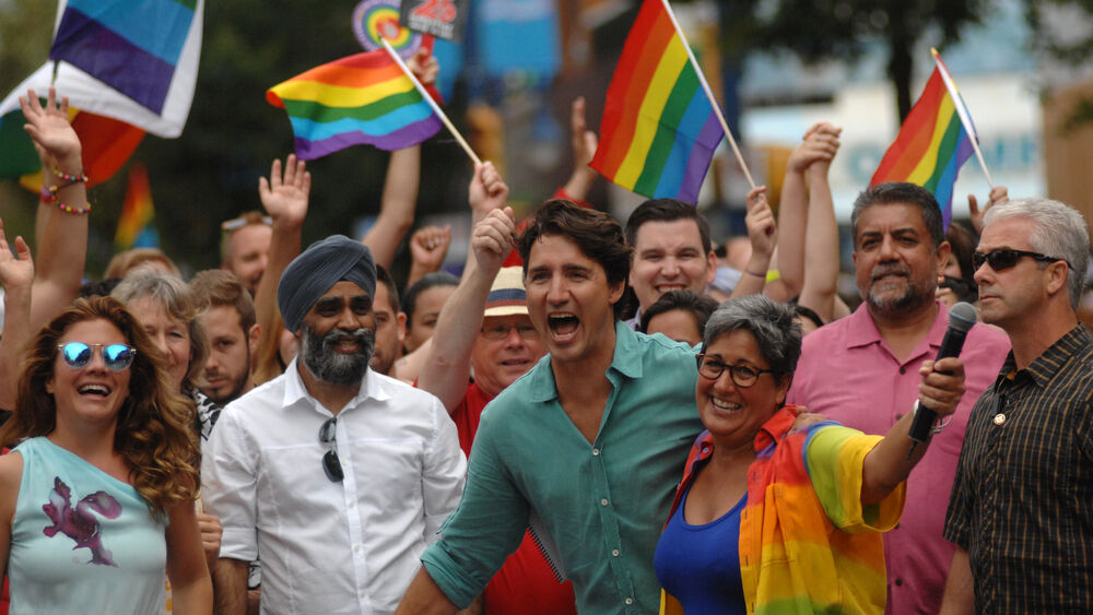 Prime Minister of Canada Justin Trudeau and his family take part in the 38th annual Pride Parade in Vancouver, Canada, July, 31, 2016.