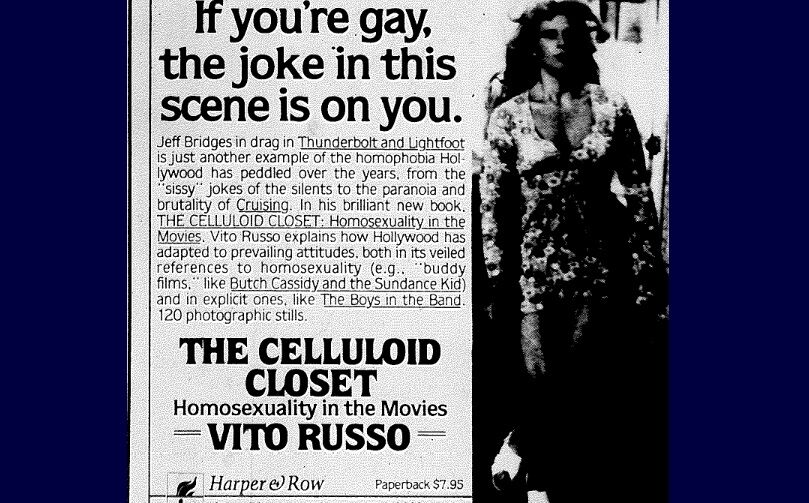 The ad for "The Celluloid Closet" as it appeared in the Advocate.