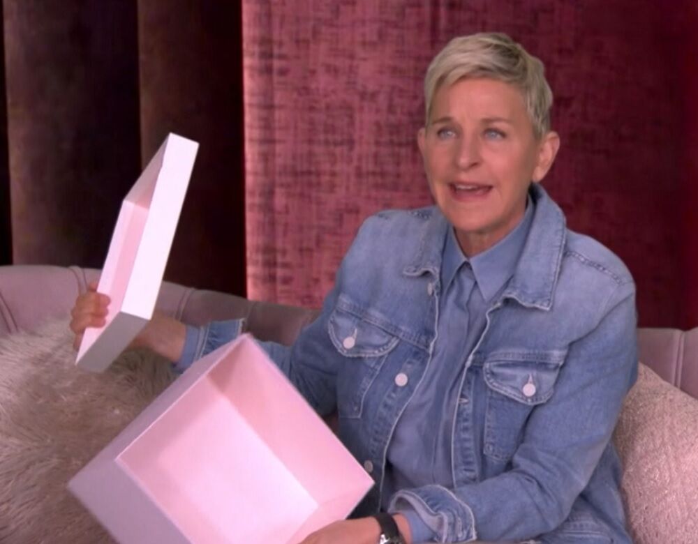 Ellen opening an empty box