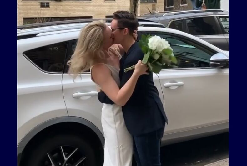 Lesbian Couple Gets Married In The Street As Guests Watch From Parked