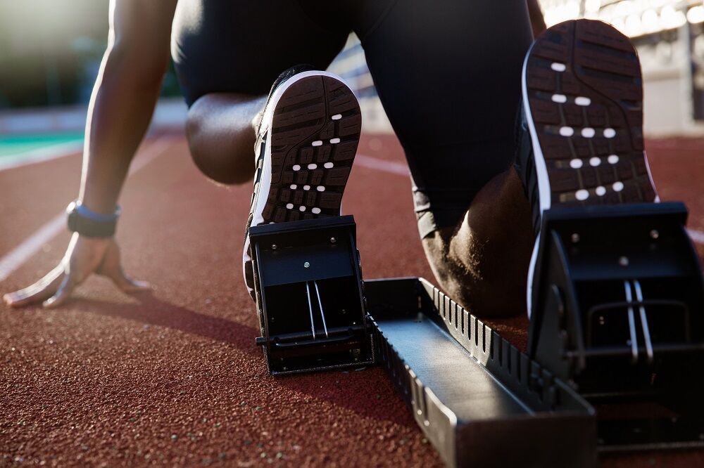 Athlete starting a race on a track