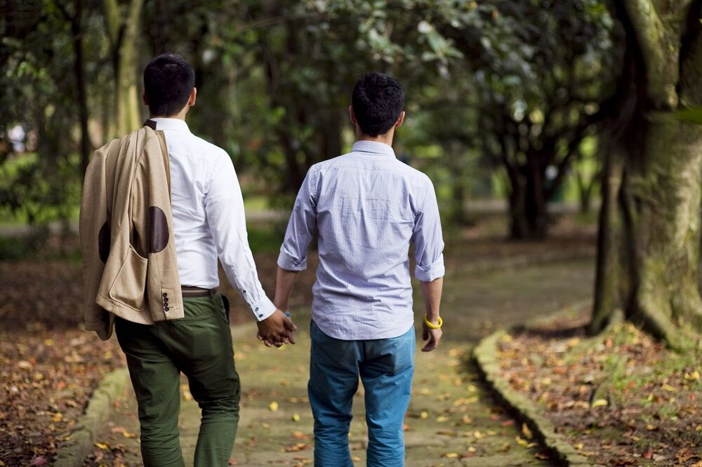 Gay couple holding hands