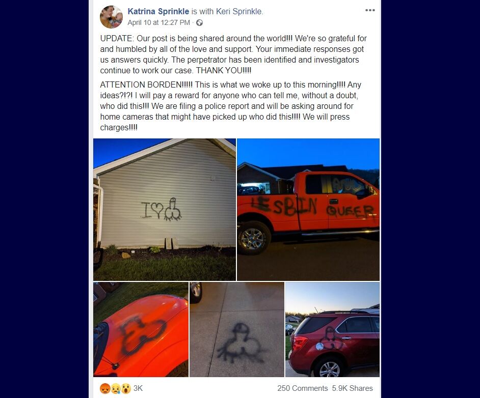 Facebook post showing images of the graffiti