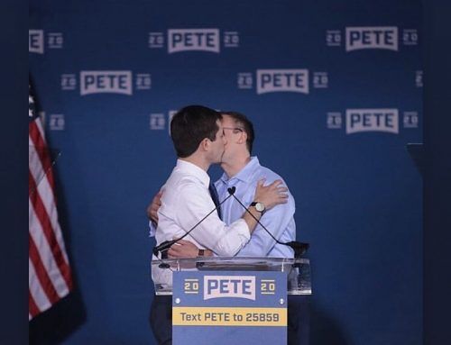Pete Buttigieg kisses his husband, Chasten, after announcing he will run for the presidency.