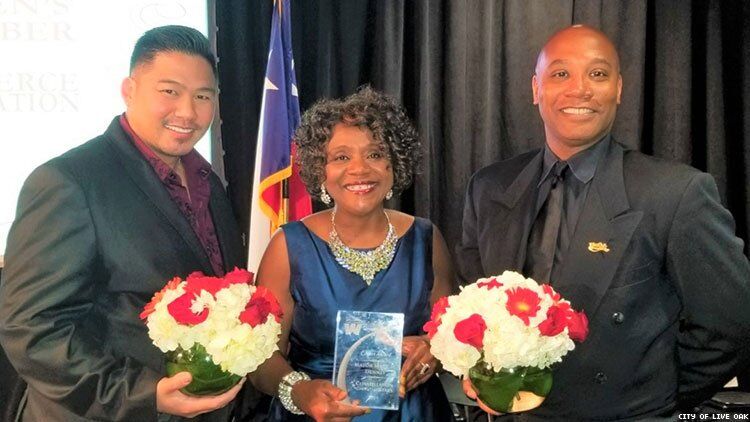 Phillip and Anthony Tsai-Brooks with Live Oaks, Texas Mayor Mary Dennis.