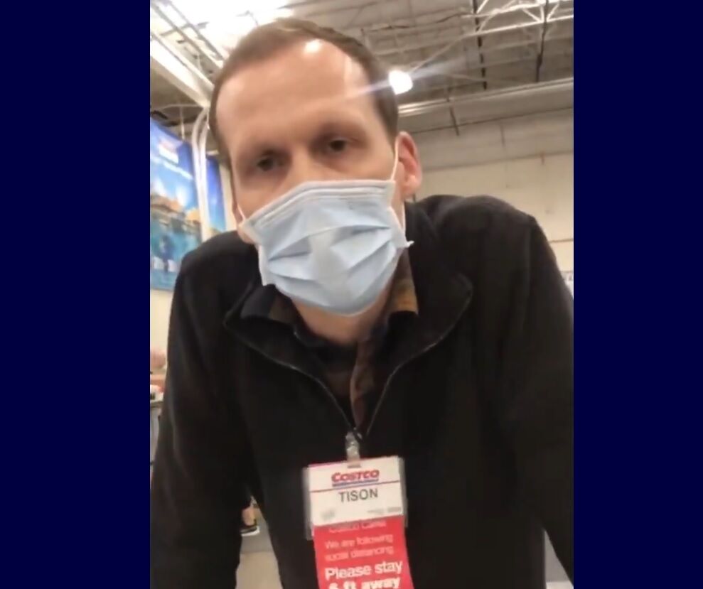 Costco's Tison in his mask, takin' no guff