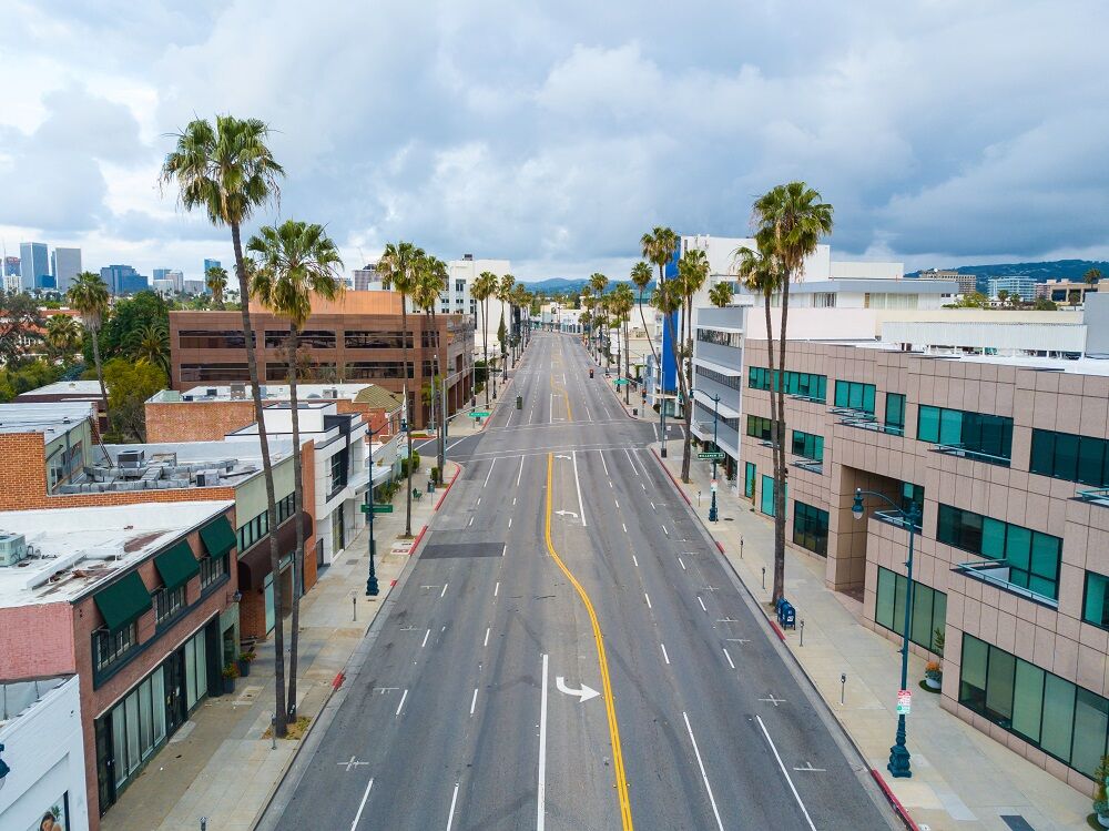 Coronavirus prevention measures have left LA's streets empty, as shown in this April 2020 photo.