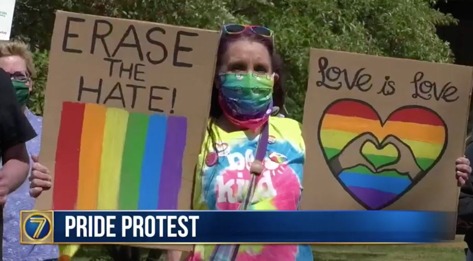 Residents protested in Watertown, New York after a vandal ripped down the town's pride flag.