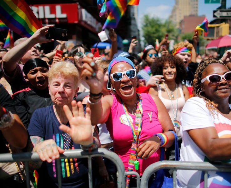 Joan Fischer (left) attending the New York City Pride Parade on June 24, 2018.