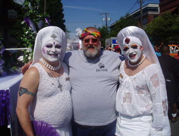 Paul Quesnell marching in the Seattle Pride Parade, June 28 2004.