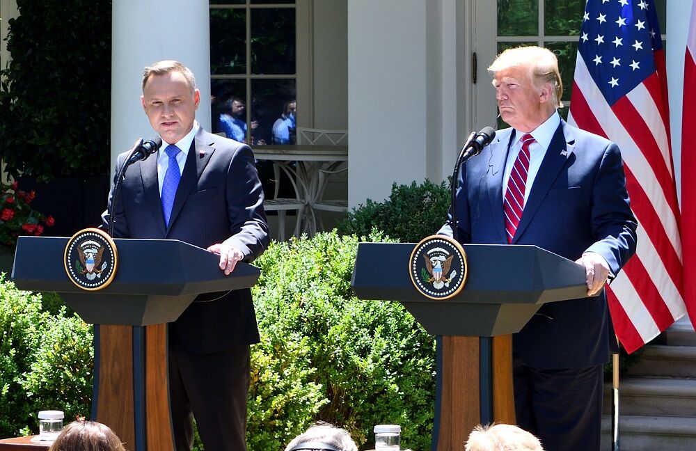 Andrzej Duda and Donald Trump held a joint press conference at the White House in 2019.