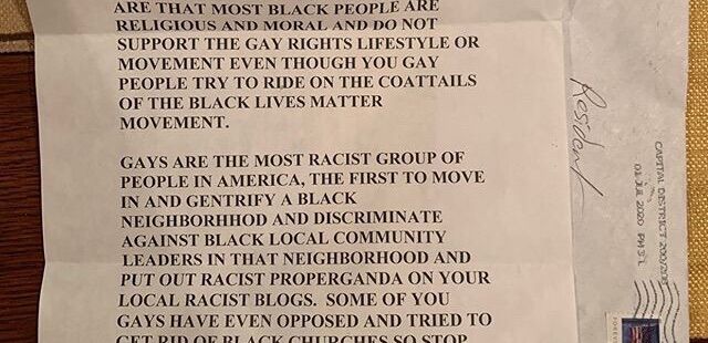 A section of a letter sent through the mail to a DC resident