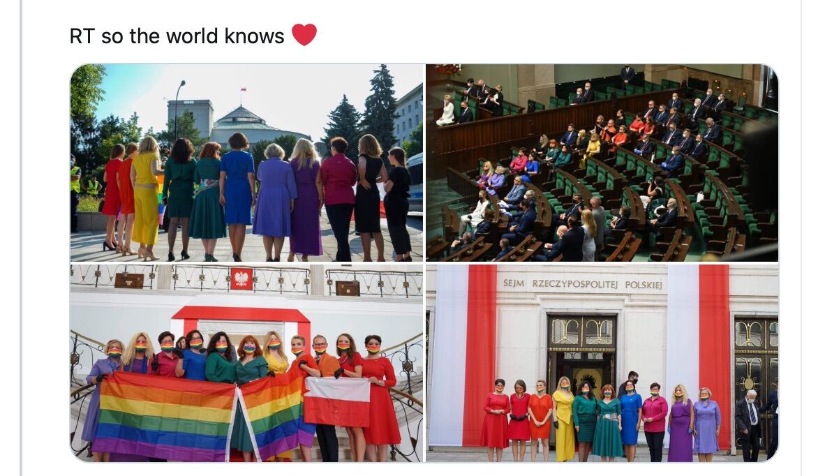 Polish lawmakers protest the President's inauguration by wearing rainbow colored outfits