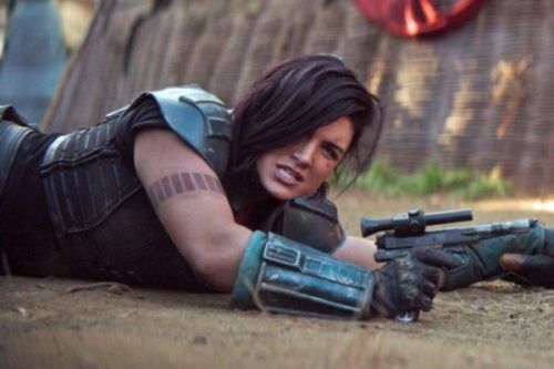 Gina Carano's character, Cara Dune, takes fire in an episode of the Mandalorian.
