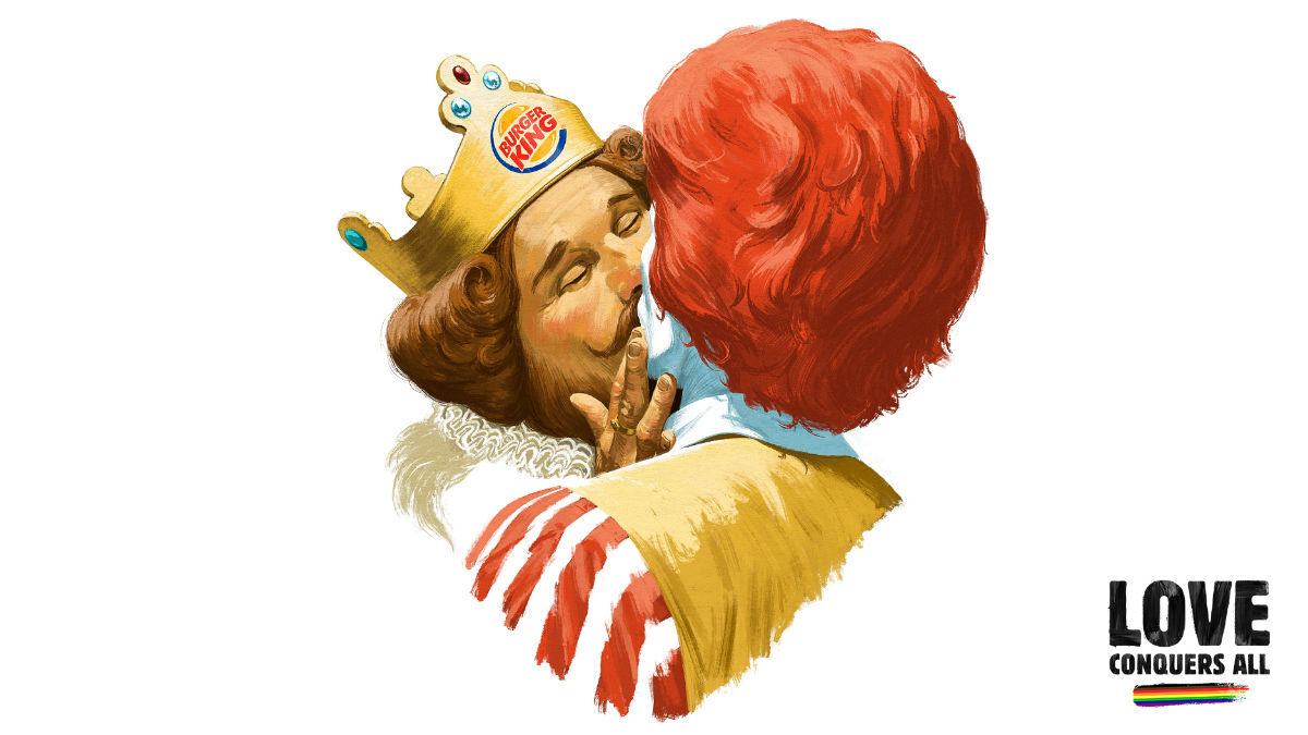 Burger King and Ronald McDonald lock lips in a new ad celebrating Pride week in Helsinki