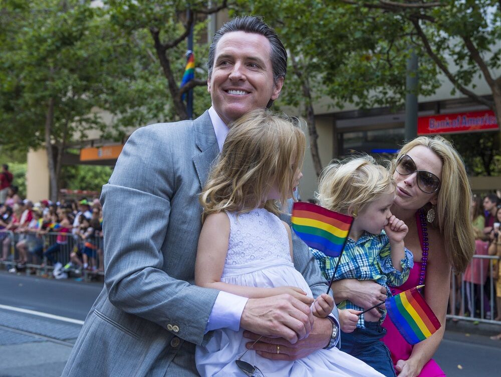 Then Lt. Gov. Gavin Newsom and his family at San Francisco Pride in 2013