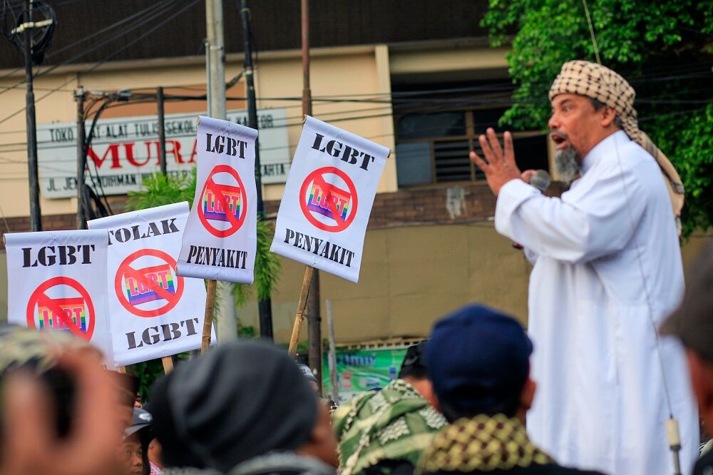 A 2016 protest in Yogyakarta, Indonesia against the existance of LGBTQ people.