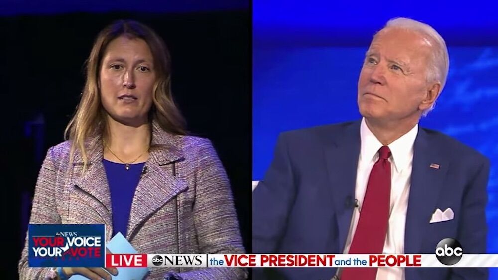 Joe Biden and Mieke Haeck, mother of a trans daughter, at ABC Town Hall
