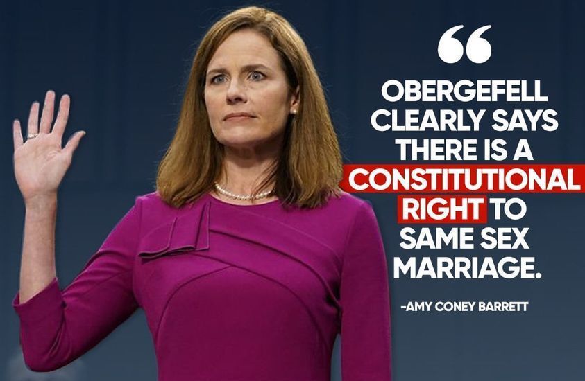 Amy Coney Barrett same-sex marriage Log Cabin republicans Supreme Court Senate confirmation hearings Obergefell