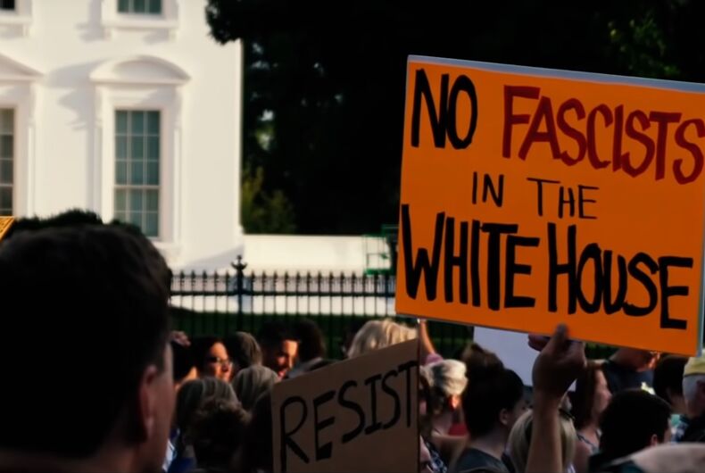 A White House protest is included in the video