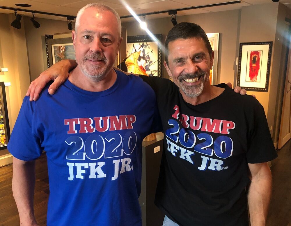 QAnon believers in "Trump/JFK Jr." T-shirts.