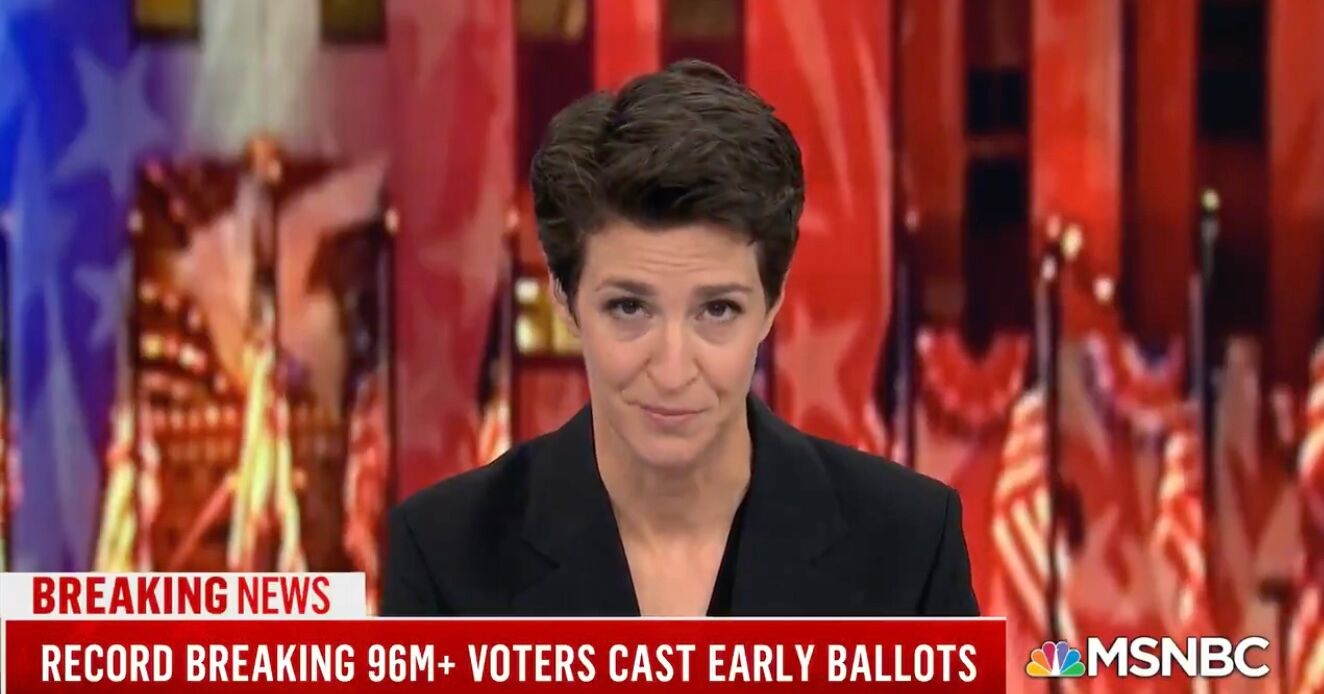 Rachel Maddow on-air during a segment.